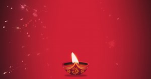 Download Animated motion graphics of Hindu festival red background with burning oil lamp and exploding firecrackers in background with space for text and design. for free