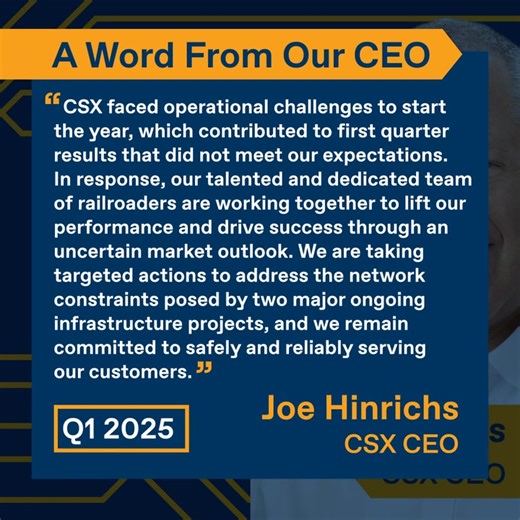 3.8K views · 34 reactions | CSX President and CEO Joe Hinrichs shares insights on Q1 2025 earnings results. Download the performance information at csx.com/investors. | CSX | Facebook