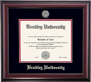 OCM DiplomaDisplay Traditional Frame for Bradley University Braves | 8-1/2" x 11" Diploma Certificates | Black/Cherry Mat | Home & Office | Graduation Gift