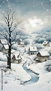 Snowfall Gently Embraces Mountain Villages, Creating a Picturesque Scene Where Each Flake Adds to The Charm of The Alpine Setting. Seamless Looping 4 K Time Lapse Footage. Generated with Ai