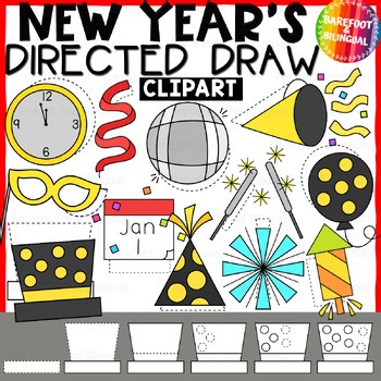 New Years Directed Drawing Clipart | Themed Step By Step Drawing Clipart