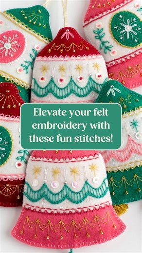Tamara Carlier | Timeless embroidery patterns for modern makers on Instagram: "🔔🎄 Celebrate the most wonderful time of the year in stitches with the new embroidered felt Christmas bells pattern! You’ll get to practise a nice mix of beginner-friendly stitches while making something beautiful to display for the holidays 🎄🔔 🪡 If you missed the pattern drop earlier this week, just a reminder you can save 15% when you use code RINGADING15 at checkout, but only til midnight (GMT) on 26 November. 