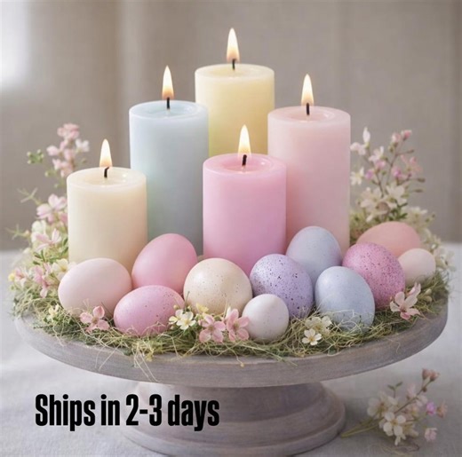 Unique Pastel Easter Candle Arrangement, Spring Eggs, Moss Table Decor - Etsy