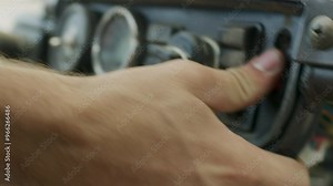 Dramatic red button push and holding it down - close up