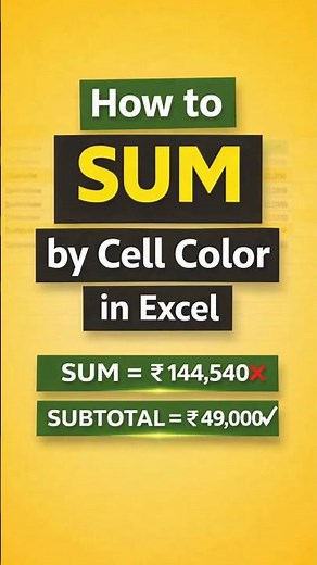 How to SUM by COLOR in excel #excel #exceltips