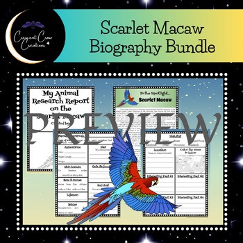 Scarlet Macaw Animal Bio | Color Sheet, Fact Sheet, and Graphic Organizers