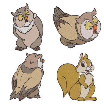 Bambi Friend Owl And Curious Squirrel Woodland Creatures Character Portraits - F