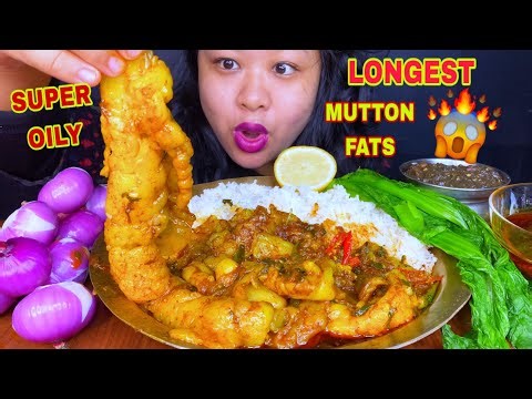 EATING SUPER OILY LONGEST MUTTON FAT CURRY, SPICY CHUTNEY & RICE🔥SPICY MUTTON FAT CURRY MUKBANG ASMR
