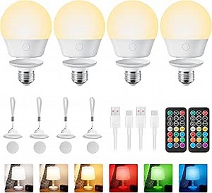 Brightown E26 Rechargeable Light Bulb with Remote and Timer, Battery Backup Bulb for Sconces and Lamps, E26 Detachable Charging for Non-Hardwired Fixture, 3 Color Temperatures + 9 RGB Colors, 4 Pack - Amazon.com