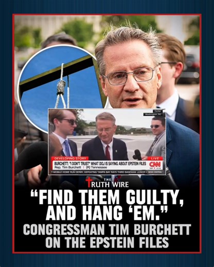 "When asked about the Epstein files, Republican Congressman Tim Burchett said he’s not an attorney, before declaring that those involved should be found guilty and “hung publicly.” Burchett went on to say he is fed up, called for clarity and transparency, and argued that secrecy around the case is one of the reasons Americans no longer trust the government or the Justice Department." | Truth Watch