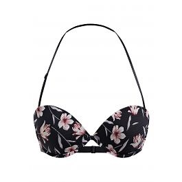 Floral Printed Halter Neck Push Up Bra Top in Black