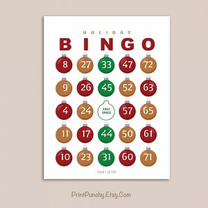 Holiday Bingo – Printable 75-number Christmas Game | 100 Unique Cards With Festive Ornament Motif | Instant PDF Download - Etsy