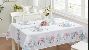 Newbridge Blue and Pink Hydrangea Sketch Rectangle 60 x 102 Inch Fabric Tablecloth, Wrinkle and Stain Resistant Fabric Floral Table Cover, Indoor Outdoor Dining and Parties