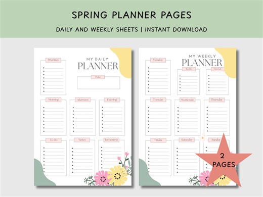 Spring Planner Printable Pages | Daily and Weekly Sheets | Checklist and to Do List PDF Download - Etsy
