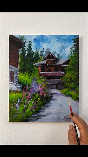 35K views · 1.9K reactions | Beautiful "Cottage Garden Path" landscape painting ️/Acrylic on paper️ #easy #beautiful #landscape #painting #acrylicpainting #acrylic #art #paper #cottage #gardens #road #flowers #hill #trees #cloudy #peaceful #chill | Hamlet Shougrakpam Art | Facebook