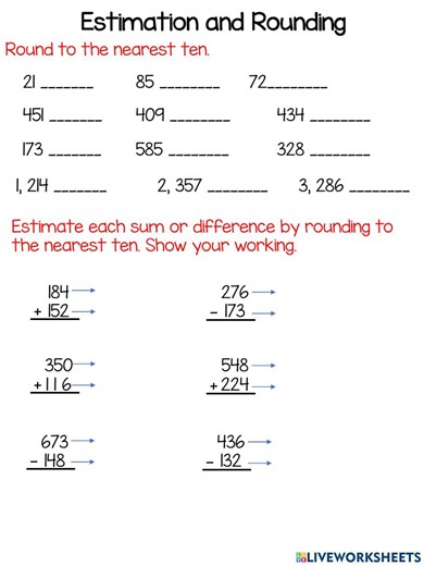Rounding and estimation worksheet