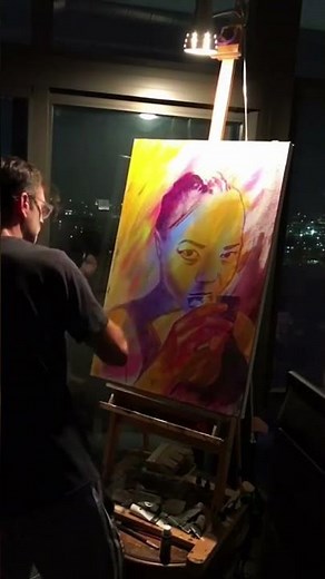 Acrylic and #airbrush portrait painting progress from last night in Chicago.