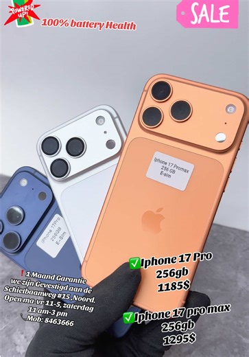 ✅Iphone 17 Pro (256GB) #USD1185 ✅Iphone 17 pro Max (256gb) USD1295 ▪️ eSim ❌Geen mankementen ❗️1 Maand Garantie we zijn Gevestigd aan de Schietbaanweg #15 ,Noord. Open ma-vr 11-5, zaterdag 11 am-3 pm 📞Mob: 8463666 #cheapdealssuriname #iphone17promax #mediahubsu