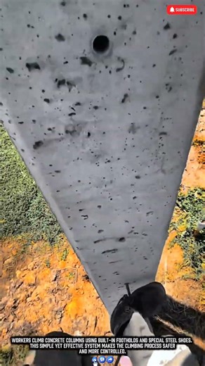 Workers Climbing Concrete Columns Using Built In Foothold System