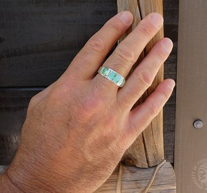 Turquoise Band Ring for Men Navajo Handmade Native American Sonoran Gold Sterling Silver Band Ring for Wedding Anniversary Size 10.75 - Etsy