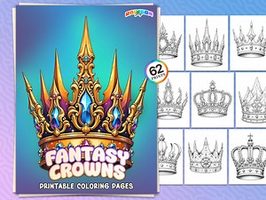 62 Fantasy Crowns: Coloring Book, Magical Crown Coloring Pages, Printable PDF, Instant Download, Fun and Stress Relief for Adults - Etsy