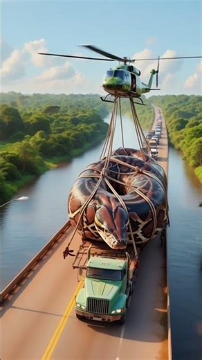 Giant Python Transported on a Truck While a Helicopter Controls It From the Sky | Unreal Scene