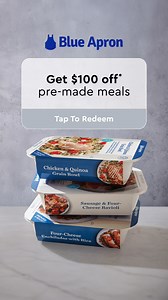 This is your reminder that mealtime can be easier. New subscriptions get $100 off across the first 5 weeks of delicious pre-made meals! | Blue Apron