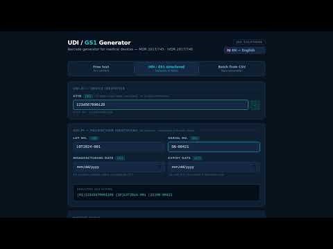 UDI / GS1 Generator — Generate MDR/IVDR-compliant barcodes | JGG Solutions