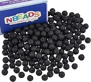 NBEADS 8mm Natural Black Lava Beads, Gemstone Round Chakra Beads, Diffuser Essential Oils Yoga Volcanic Rock Beads Loose Beads for Jewelry Making, About 150-160 Pcs