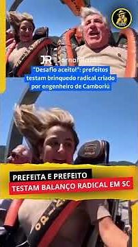 Juliana Pavan and Leonel Pavan participate in a test of a new attraction in Camboriú.