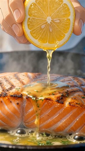 Perfect Thick-Cut Salmon Steak with Lemon Butter Sauce.