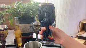 Watch Medieval GOT Dragon wine goblet Medieval Baphomet Head Beer Mug on Amazon Live