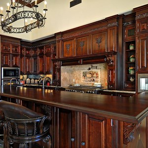 [Hot Item] Solid Wood Kitchen Furniture Design Dark Red Oak Solid Wood Kitchen Cabinets