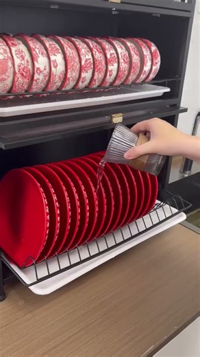 Water-receiving tray with double layer for large capacity bowl and plate storage