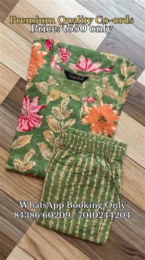 Premium quality Co-ords price: ₹550 only WhatsApp booking only 84386 60209 / 7010244204