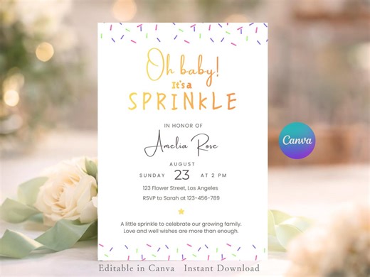 Baby Shower Invitation, Baby Sprinkle Template, Editable Canva, Oh Baby Confetti Invite, Instant Download, Printable 5x7, Neutral Design - Etsy