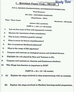 MC4301 Machine Learning question paper important question #annauniversity #engineering