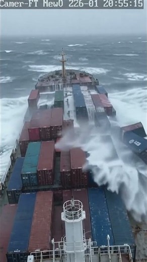 Cargo Ship Hit by Massive Wave During Violent Storm