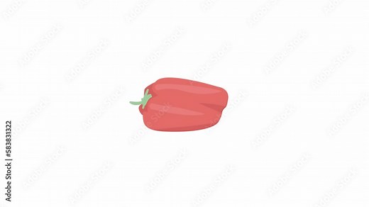 Animated red bell pepper. Healthy vegetable nutrition. Sweet paprika. Flat cartoon style icon 4K video footage. Color isolated object animation on white background with alpha channel transparency