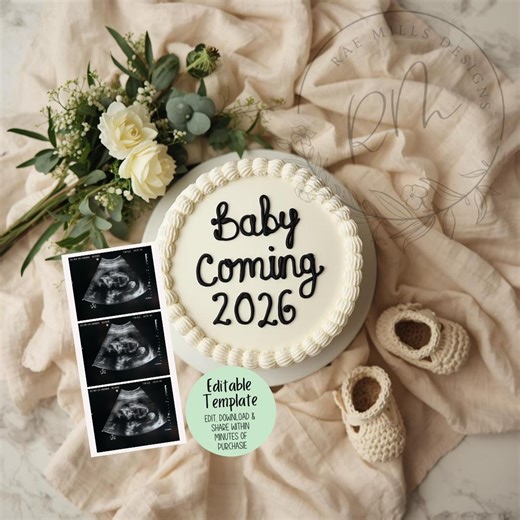 Simple Baby Coming Cake Announcement: Gender Neutral Social Media Reveal (digital Download) - Etsy