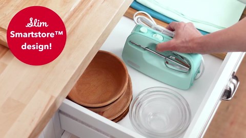 Dash SmartStore™ Deluxe Compact Electric Hand Mixer + Whisk and Milkshake Attachment for Whipping, Mixing Cookies, Brownies, Cakes, Dough, Batters, Meringues & More, 3 Speed, 150-Watt – Aqua