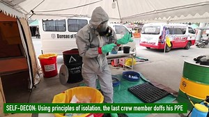 Upang siguruhing walang takas ang COVID-19 virus sa mga checkpoints, ang Bureau of Fire Protection ay kasalukuyang isinasagawa ang mga Decontamination Procedures na tulad ng actual operation na ganito. | Bureau of Fire Protection