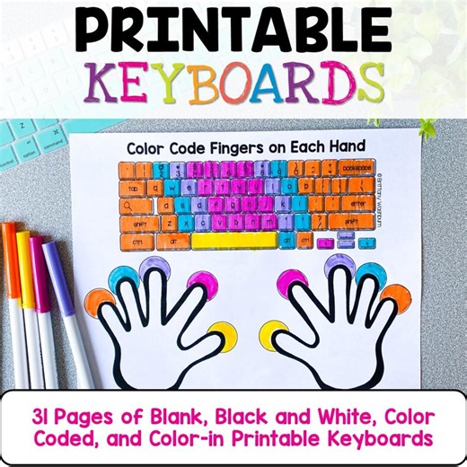Typing Practice Keyboard Mats: Color-coded Worksheets (PDF Download) - Etsy