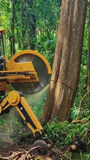Advanced Robotic Saw Cutting Down a Massive Tree in the Forest