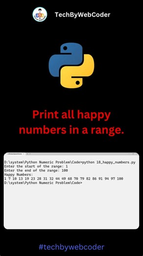Day 18: Happy numbers in a given range Number in Python