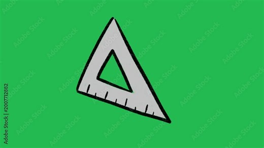 Hand-Drawn Triangle Set Square Ruler | 2D Animated Geometry Tool on green screen | Playful Doodle Math Graphic hand drawn animation