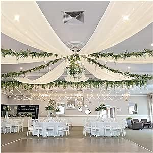 Fanqisi Ivory Ceiling Drapes 6 Panels 5ftx20ft Wedding Draping Fabric Chiffon Reception Halls Drapes Conservatory Curtain with Rod Pocket