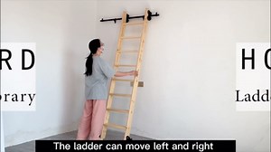 13FT Sliding Library Ladder Hardware Kit, Black Retractable Rolling Ladder with Braking Casters, Adjustable to Stand Upright, MAX Load 300lbs，No Ladder ﻿