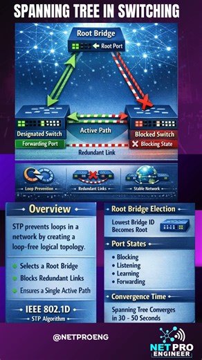 Netwo Rking on Instagram: "Spanning Tree Protocol Explained in Switching #networking #spanningtree #stp #switching #switch#cisco #ccna #ccnp #ccie #ccde #computernetworking #networkengineer #techtok #learnnetworking"
