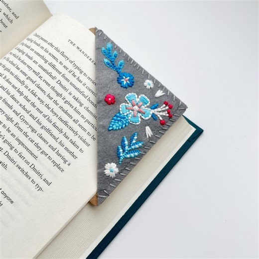 Embroidered Felt Corner Bookmark: Floral Stitched Blooms - Etsy Australia